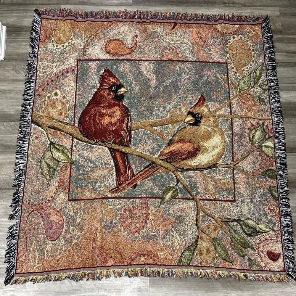 Michelle Palmer Cardinal Woven Tapestry Throw Blanket 55x57